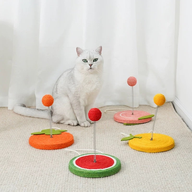 Cat scratching pad with teasing ball