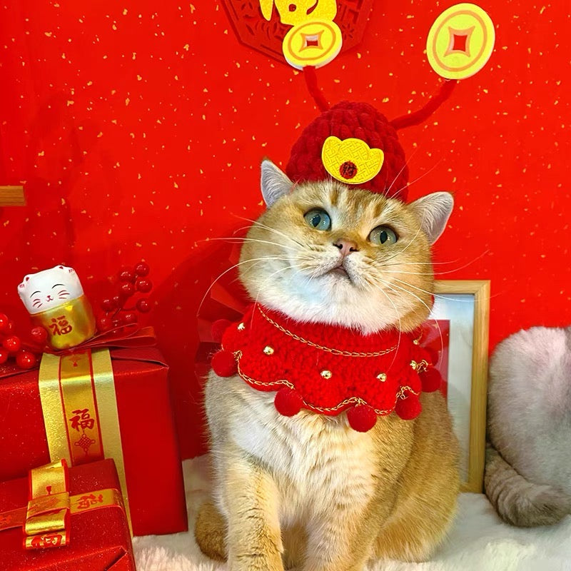 Pet knitted collar hat set