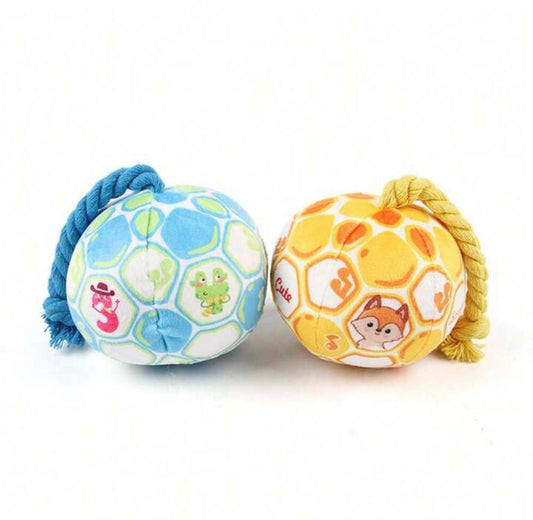 Pet football toy with rope