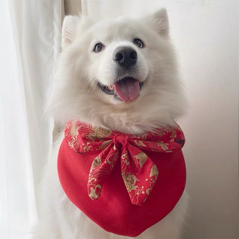 Festive Red Pet Scarf with Bow Tie