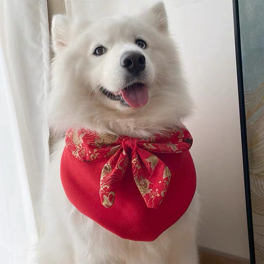 Festive Red Pet Scarf with Bow Tie
