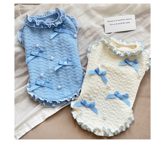 Cute ribbon pearl pet clothes