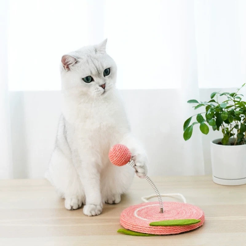 Cat scratching pad with teasing ball