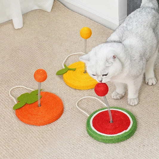 Cat scratching pad with teasing ball