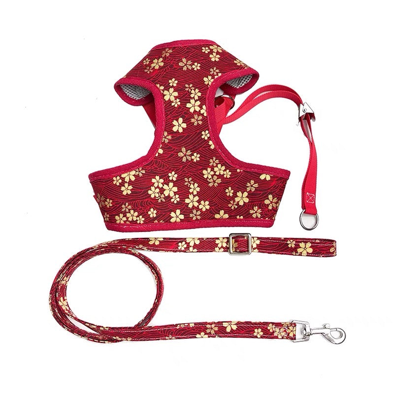 Elegant floral pet harness set